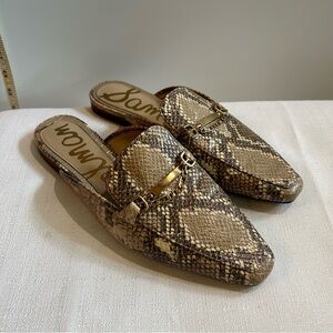 Sam Edelman Brown Mules Snakeskin Print
